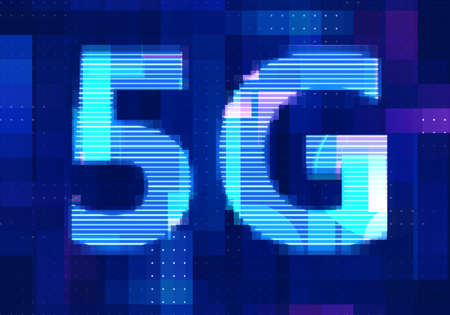 5G Network Internet Mobile icon technology blue background. Abstract digital machine learning with digital future design concept.の写真素材