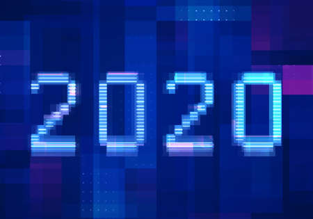 2020 vision new year with technology blue background. Abstract digital machine learning with digital future design concept.の写真素材