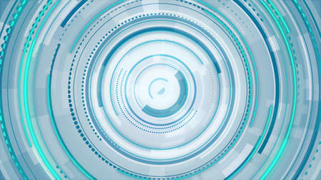 Circle white blue and green neon lines technology Hi-tech bright background. Abstract graphic digital future scifi concept design.の写真素材