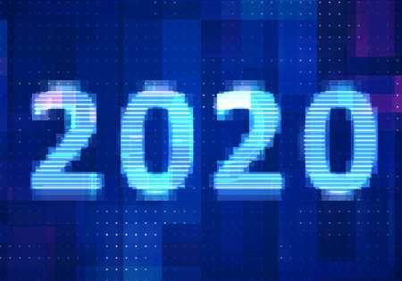 2020 vision new year with technology blue background. Abstract digital machine learning with digital future design concept.の写真素材