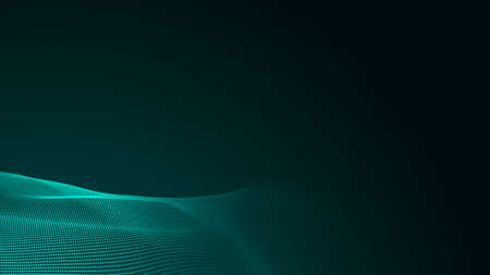 Dot green wave light screen gradient texture background. Abstract  technology big data digital background. 3d rendering.の写真素材