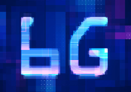 6G Network Internet Mobile icon technology blue background. Abstract digital machine learning with...