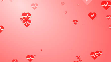 Medical heart beat pulse flat white on red hearts pattern background. Abstract healthcare for World Blood Donor Day.の写真素材