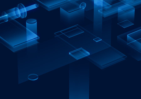 Cyber blue isometric neon city virtual reality background. Abstract technology innovation future...