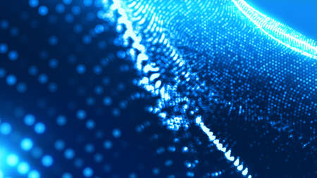 Dot blue wave light screen gradient texture background. Abstract ai technology big data digital background. 3d rendering.の写真素材