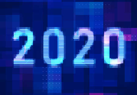 2020 vision new year with technology blue background. Abstract digital machine learning with digital future design concept.の写真素材