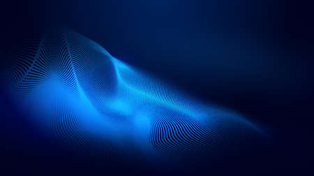 Dot blue wave light screen gradient texture background. Abstract ai technology big data digital background. 3d rendering.の写真素材