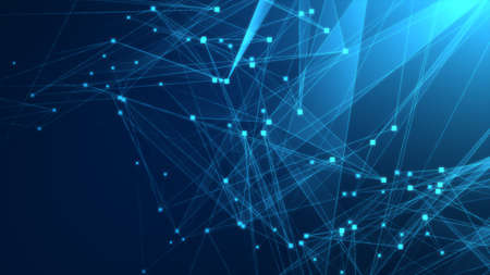 Abstract blue polygon tech network with connect technology background. Abstract dots and lines texture background. 3d rendering.の写真素材