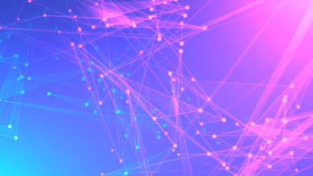 Abstract purple blue polygon tech network with connect technology background. Abstract dots and lines texture background. 3d rendering.の写真素材