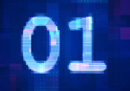 01 binary computer code on the  screen on monitor computer technology with blue background. Abstract digital future design concept.の写真素材