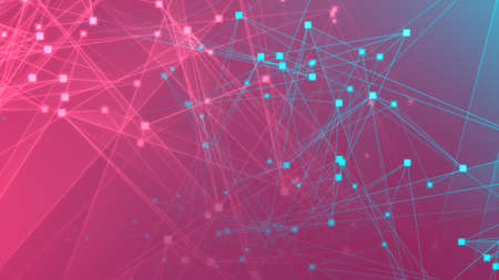Abstract pink green polygon tech network with connect technology background. Abstract dots and lines texture background. 3d rendering.の写真素材