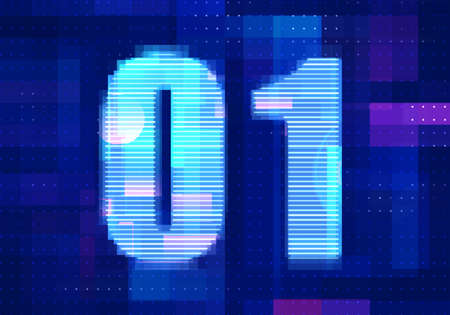01 binary computer code on the  screen on monitor computer technology with blue background. Abstract digital future design concept.の写真素材