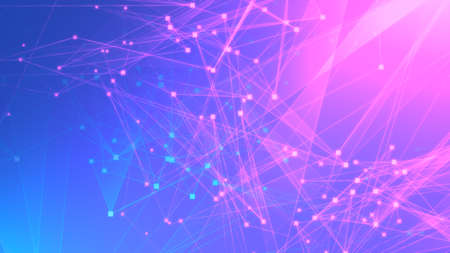 Abstract purple blue polygon tech network with connect technology background. Abstract dots and lines texture background. 3d rendering.の写真素材