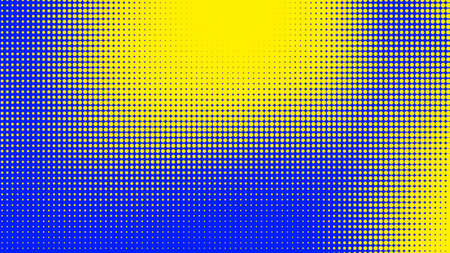 Dots halftone blue yellow color pattern gradient texture with technology digital background. Dots pop art comics with summer background.の写真素材