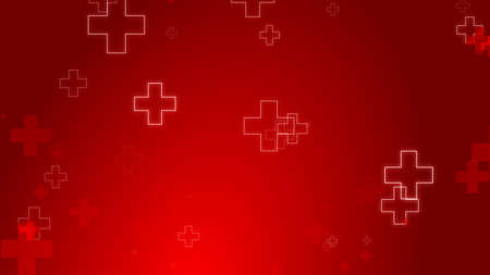 Medical health red cross neon light shapes pattern background. Abstract healthcare with emergency concept.の写真素材