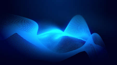 Dot blue wave light screen gradient texture background. Abstract ai technology big data digital background. 3d rendering.の写真素材
