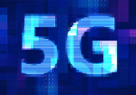5G Network Internet Mobile icon technology blue background. Abstract digital machine learning with digital future design concept.の写真素材