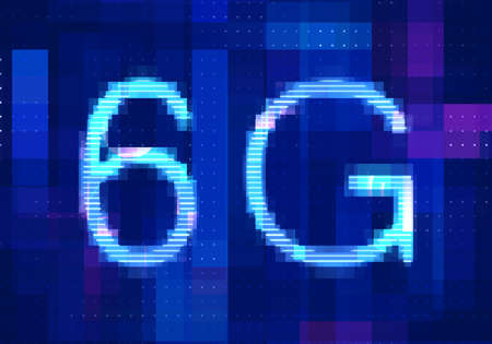 6G Network Internet Mobile icon technology blue background. Abstract digital machine learning with digital future design concept.の写真素材