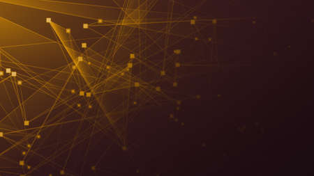 Abstract orange polygon tech network with connect technology background. Abstract dots and lines texture background. 3d rendering.の写真素材