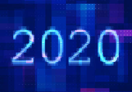 2020 vision new year with technology blue background. Abstract digital machine learning with digital future design concept.の写真素材