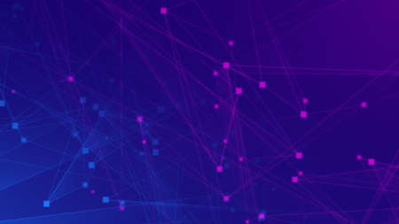 Abstract purple violet and blue polygon tech network with connect technology background. Abstract dots and lines texture background. 3d rendering.の写真素材
