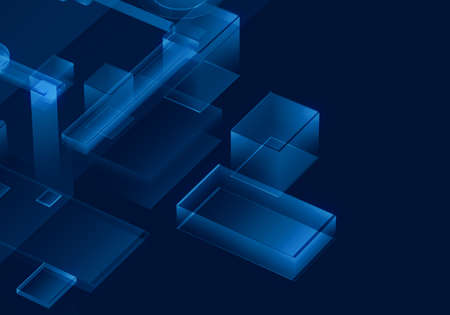 Cyber blue isometric neon city virtual reality background. Abstract technology innovation future digital background. 3d rendering.の写真素材