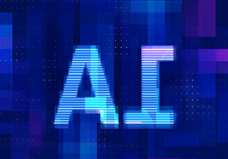 Artificial intelligence icon AI technology blue background. Abstract digital machine learning with digital future design concept.の写真素材