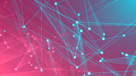 Abstract pink green polygon tech network with connect technology background. Abstract dots and lines texture background. 3d rendering.の写真素材