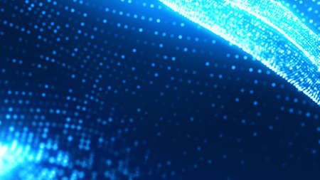 Dot blue wave light screen gradient texture background. Abstract ai technology big data digital background. 3d rendering.の写真素材