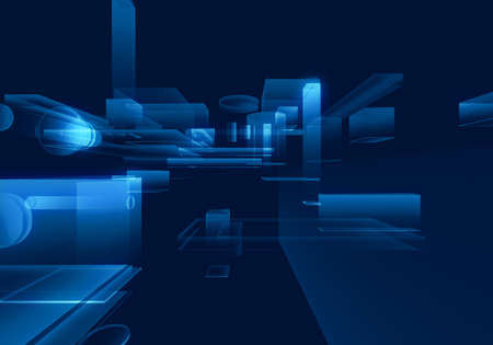 Cyber blue isometric neon city virtual reality background. Abstract technology innovation future digital background. 3d rendering.の写真素材