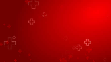 Medical health red cross neon light shapes pattern background. Abstract healthcare with emergency concept.の写真素材
