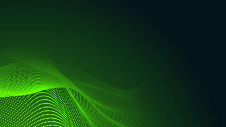 Dot green wave light screen gradient texture dark background. Abstract  technology big data digital background. 3d rendering.の写真素材
