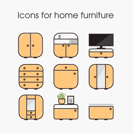Icons for home furniture. Built-in, tube , TV and more. Can be used in web designのイラスト素材