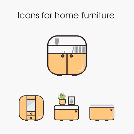Icons for home furniture. Built-in, tube , TV and more. Can be used in web designのイラスト素材