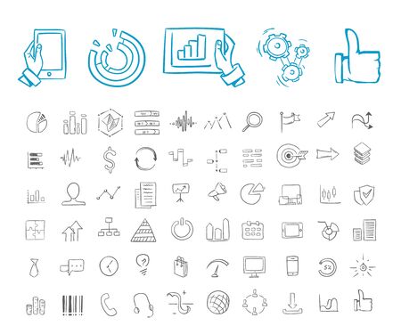 Business and infographic Icon set. Sketch vector styleのイラスト素材