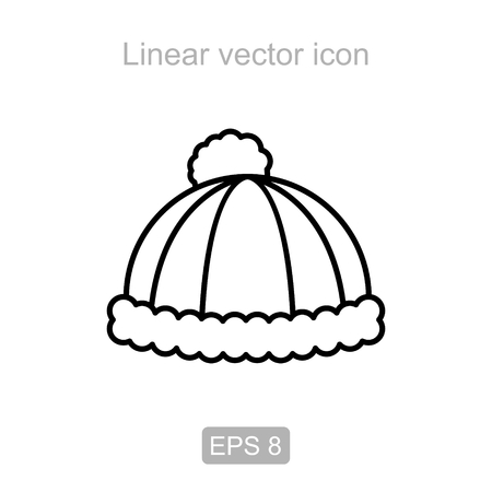 Icon of the knitted hat in a linear styleのイラスト素材