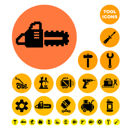 Tools for construction and repair pixel iconsのイラスト素材