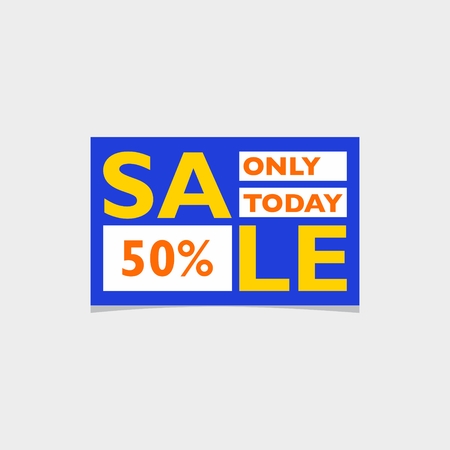 Banner sale at a discount of 50 percent. Bright colors, small shape. Suitable for web advertisingのイラスト素材