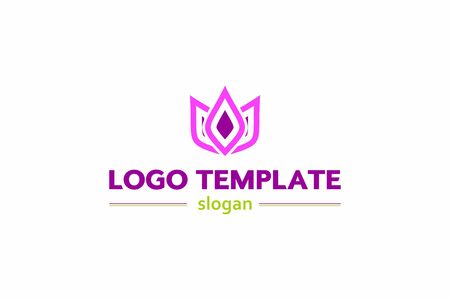 Logo tamplate with floral element. Soft, beautiful shades of purple with green. Sign of the petalsのイラスト素材
