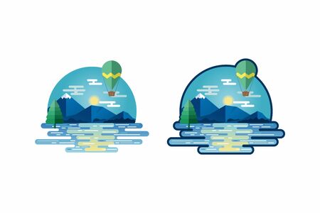Illustration of a mountain landscape in a flat style. Illustration for printing or web design, as well as for travel companies. EPS 10のイラスト素材