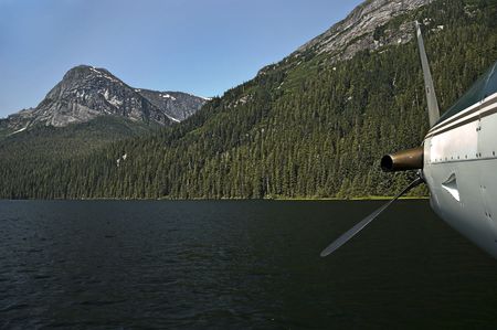 Float plane on mountain lake Alaska.の写真素材
