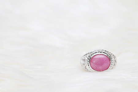 pink stone on silver ringの写真素材