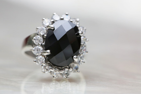 jasper black gemstone on diamond ringの写真素材