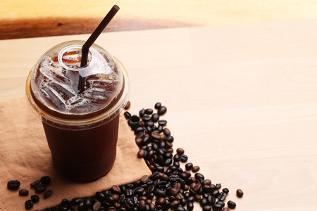 Ice americano , Black coffee and coffee beansの写真素材