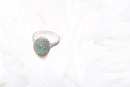 Jade on diamond ringの写真素材