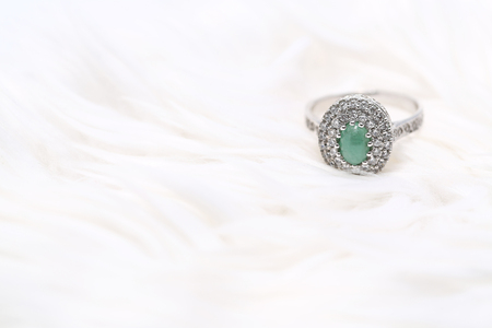 Jade on diamond ringの写真素材