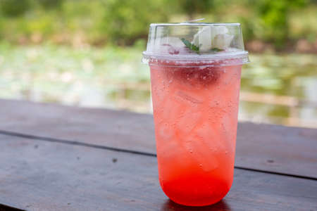 Fruit juice mixed with soda , Strawberry sodaの写真素材