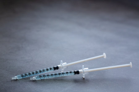 Syringes filled with liquidの写真素材