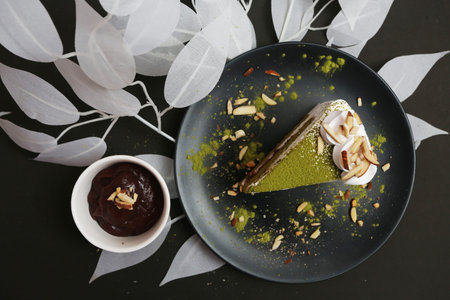red bean and matcha green tea cake
