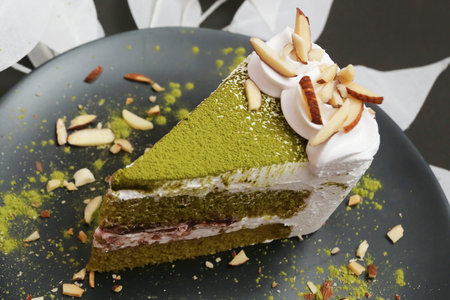 red bean and matcha green tea cakeの写真素材